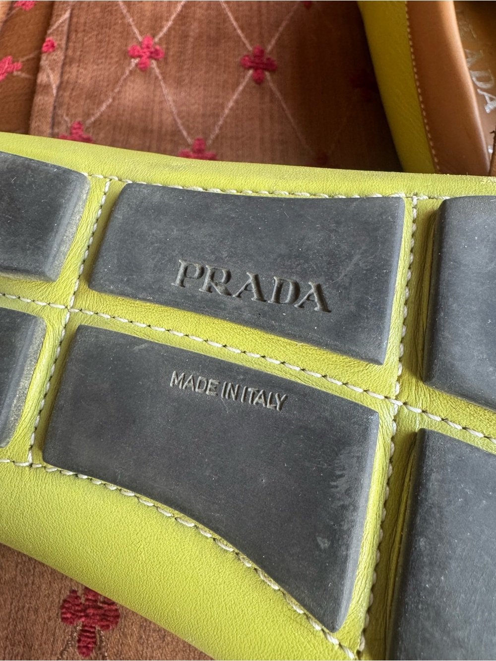 Rare Runway Style: Men's Prada Classic Leather Loafers (Lime Green/Tan) Size 11 - Picture 2 of 8